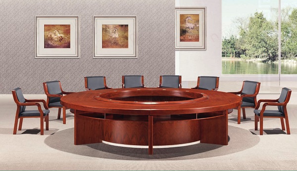 厂家专业定制中式油漆会议桌椭圆形桌椅组合实木贴皮大型会议长桌